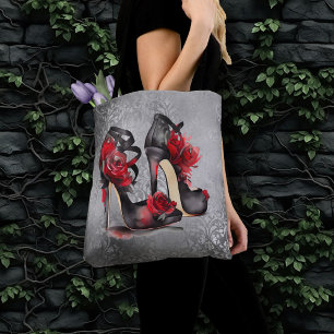Vampy Strappy Stilettos   Red Rose Hakken op Grung Tote Bag