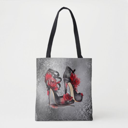 Vampy Strappy Stilettos | Red Rose Hakken op Grung Tote Bag (Voorkant)