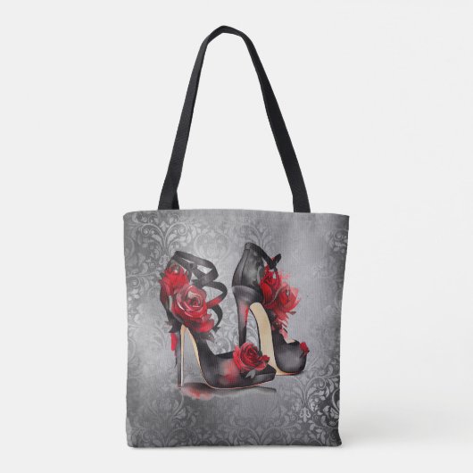 Vampy Strappy Stilettos | Red Rose Hakken op Grung Tote Bag (Achterkant)