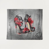Vampy Strappy Stilettos | Red Rose Hakken op Grung Wandkleed (Voorkant (horizontaal))
