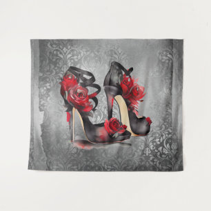 Vampy Strappy Stilettos   Red Rose Hakken op Grung Wandkleed