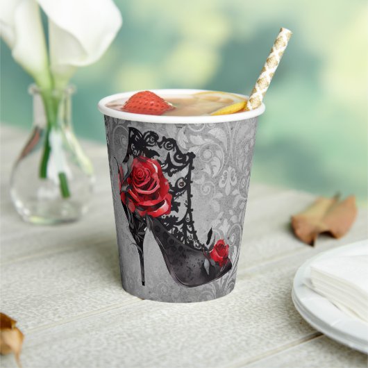 Vampy Vogue Grunge | Stiletto Lace Bootie Rozen Papieren Bekers (Insitu)