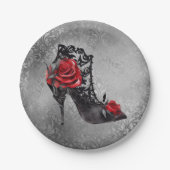 Vampy Vogue Grunge | Stiletto Lace Bootie Rozen Papieren Bordje (Voorkant)