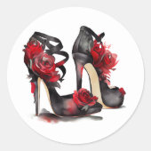 Vampy Vogue | Stiletto Lace Bootie en rode rozen Ronde Sticker (Voorkant)