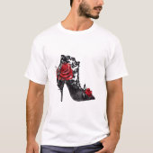 Vampy Vogue | Stiletto Lace Bootie en rode rozen T-shirt (Voorkant)