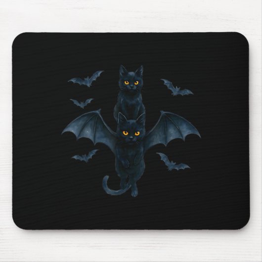 Vamre Cat With Bat Wings _ Cute Soky Halloween Des Muismat (Voorkant)