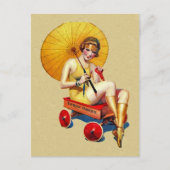  van 1920: Flapper Lady Umbrella Wagon Bathing Briefkaart (Voorkant)