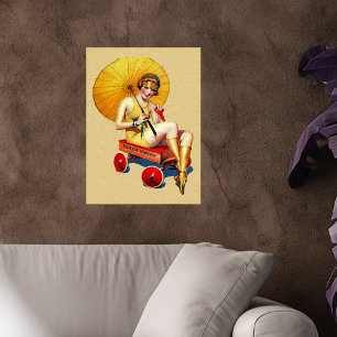  van 1920: Flapper Lady Umbrella Wagon Bathing Poster