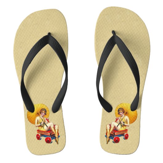 van 1920: Flapper Lady Umbrella Wagon Bathing Teenslippers (Voetbed)
