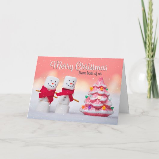 Van beide prettig kerstfeest marshmallow sneeuwman feestdagen kaart (Voorkant)