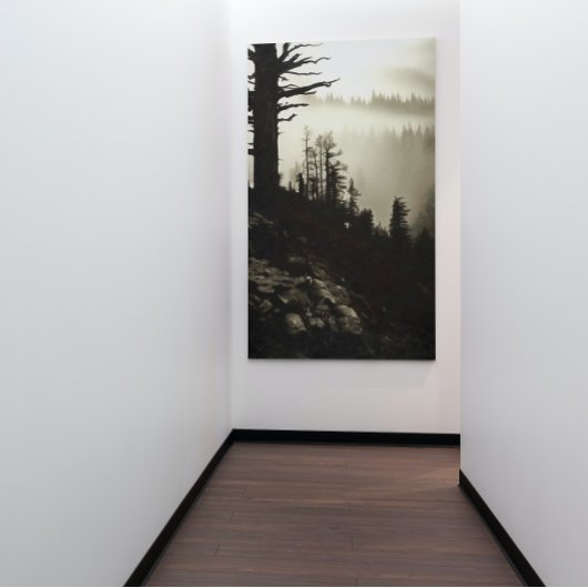 Van berg naar nevelige nevel van ochtend landschap canvas afdruk