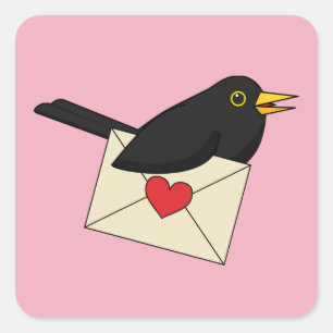 Van Blackbird met Love Vierkante Sticker