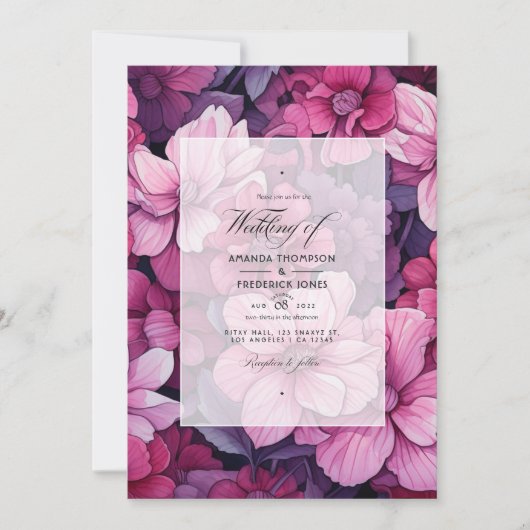 Van Blush tot Currant Red Floral Spring Bruiloft Kaart (Voorkant)