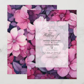 Van Blush tot Currant Red Floral Spring Bruiloft Kaart (Voorkant / Achterkant)