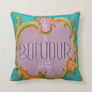 Van Bonjour de Vintage Franse Eiffel Mauve Toren Kussen