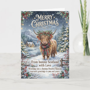 Van Bonnie Scotland Highland Cow Kerstkaart Kaart