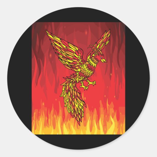 Van brand en vlammen Phoenix Bird Ronde Sticker (Voorkant)