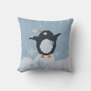 Van brei afkomstige pinguïn Snowflakes WinterFeest Kussen