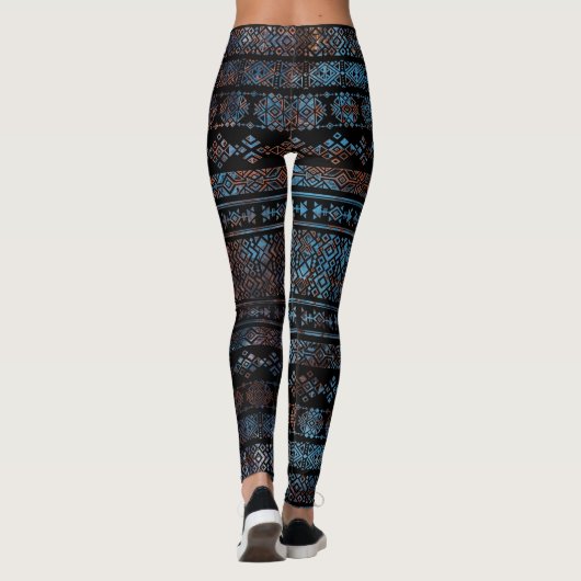  van Bronze en Rust Aztec Peruaanse stampat Leggings (Achterkant)