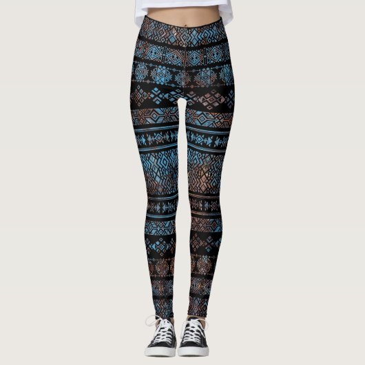  van Bronze en Rust Aztec Peruaanse stampat Leggings (Voorkant)