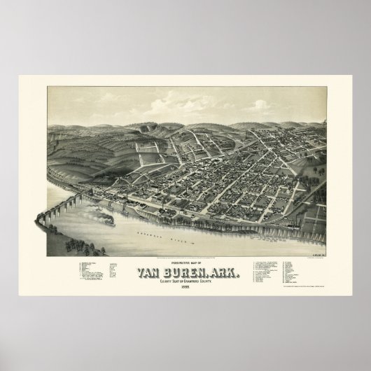 Van Buren, AR Panorama Kaart - 1888 Poster (Voorkant)