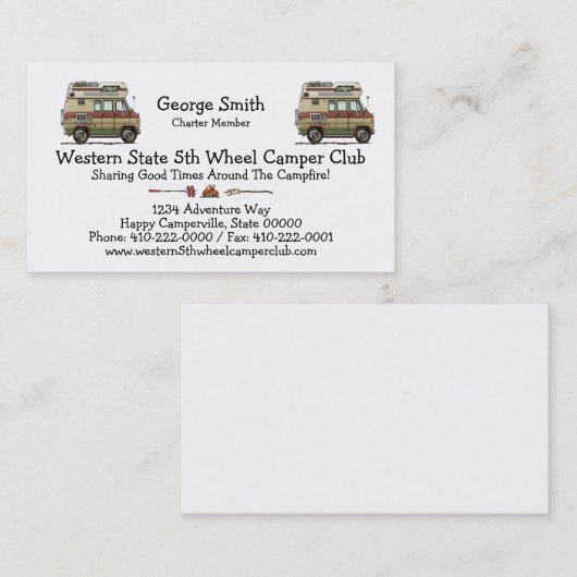 Van Camper Trailer Visitekaartje (Voorkant / Achterkant)