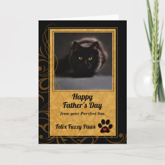 van Cat Fathers Day Gold en Black Photo Kaart (Voorkant)