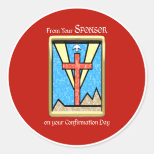Van Confirmator, Duif en Kruis op Rood Ronde Sticker