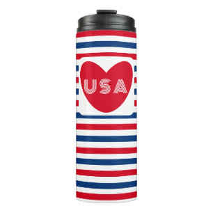 Van de Amerikaanse Red White Blue Patriotic Heart  Thermosbeker