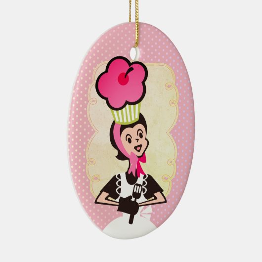 Van de bakkers het reuzecupcake van de vrouw keramisch ornament (Rechts)