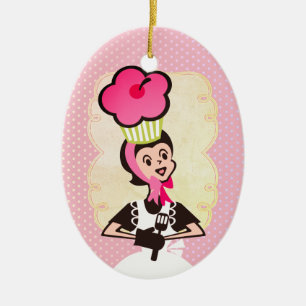 Van de bakkers het reuzecupcake van de vrouw keramisch ornament