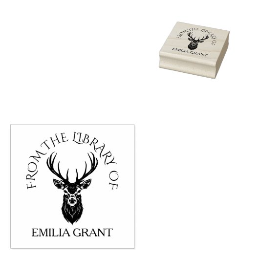 Van de bibliotheek hertenhoofd aangepaste naam boe rubberstempel (Gestempeld)