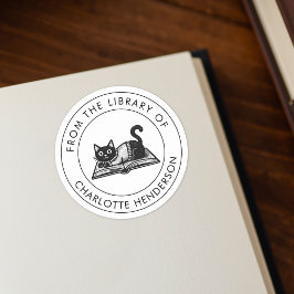 Van de bibliotheek van kat aangepaste boekplaat st ronde sticker