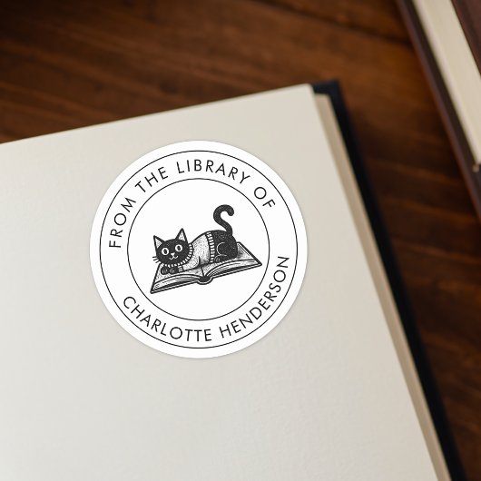 Van de bibliotheek van kat aangepaste boekplaat st ronde sticker