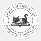 Van de bibliotheek van kat aangepaste boekplaat st ronde sticker (Voorkant)