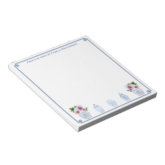 van de bureau van | Chinoiserie Chic Red White Blu Notitieblok (Schuin)