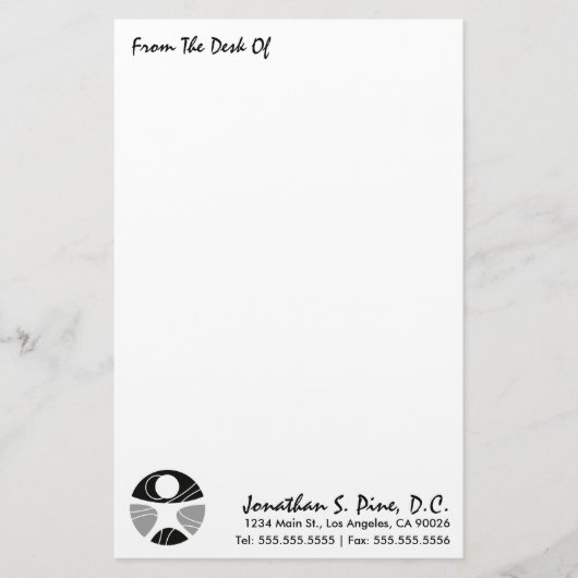 "Van de bureau van" Chiropraktijkartikelen Briefpapier (Voorkant)