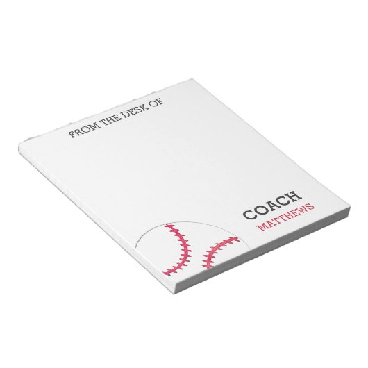 Van de bureau van de Baseball Coach, gepersonalise Notitieblok (Schuin)