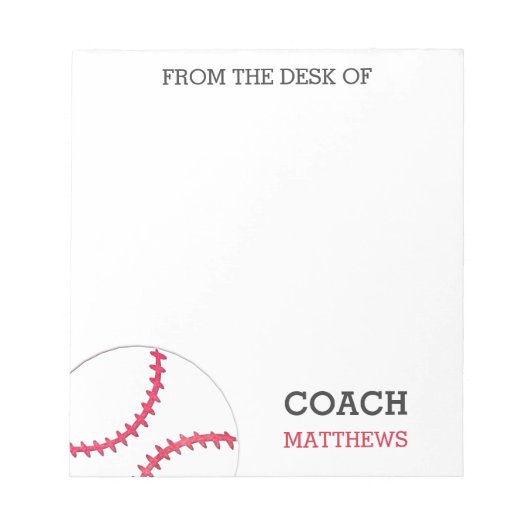 Van de bureau van de Baseball Coach, gepersonalise Notitieblok (Voorkant)