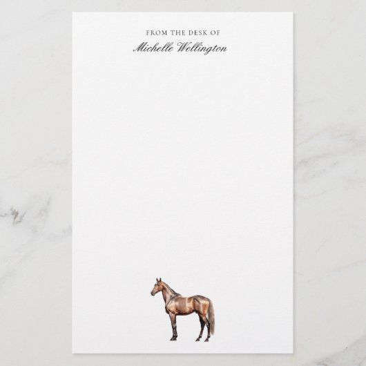 van de bureau van | Naam Elegant Horse Equestrian Briefpapier (Voorkant)