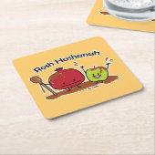 Van de de appelgranaatappel van Hashanah van Rosh Kartonnen Onderzetters (Schuin)