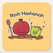 Van de de appelgranaatappel van Hashanah van Rosh Kartonnen Onderzetters (Voorkant)