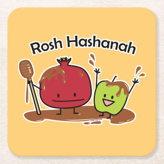 Van de de appelgranaatappel van Hashanah van Rosh Kartonnen Onderzetters (Voorkant)