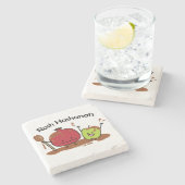 Van de de appelgranaatappel van Hashanah van Rosh Stenen Onderzetter (Zijkant)