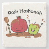 Van de de appelgranaatappel van Hashanah van Rosh Stenen Onderzetter (Voorkant)