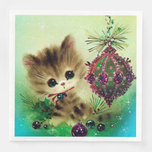 Van de de bolkat van vintage Kerstmis retro de Servetten