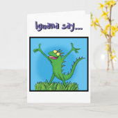 Van de de hagedis grappige cartoon van de leguaan kaart (Gele Bloem)