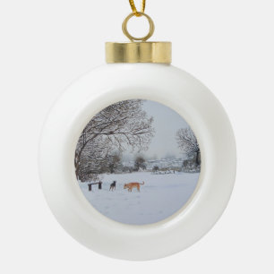 Van de de hondensneeuw van Kerstmis de Keramische Bal Ornament