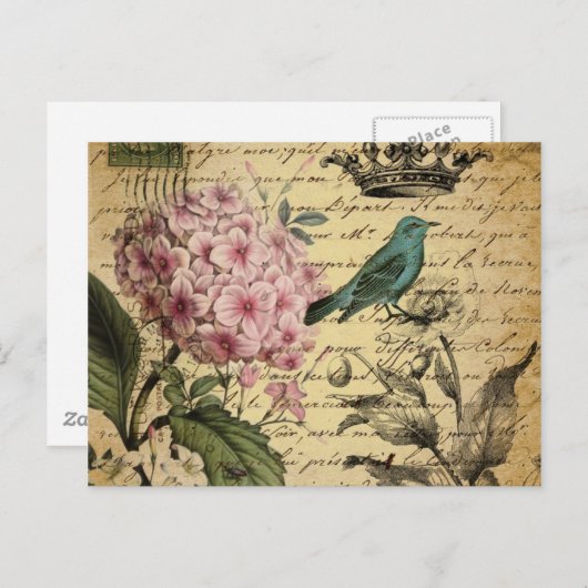 van de de hydrangea hortensiavogel van het briefkaart (Voorkant / Achterkant)