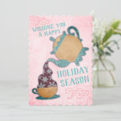 Van de de sneeuwvlokkenthee van de theepot de feestdagenkaart (Staand voorkant)